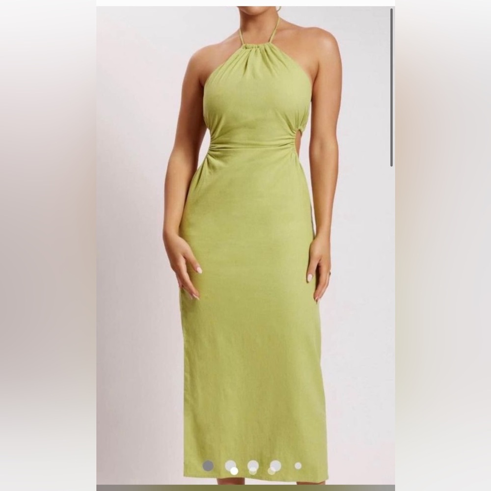 Meshki - Midi Linen Halter Cut-Out Dress - Apple - Small